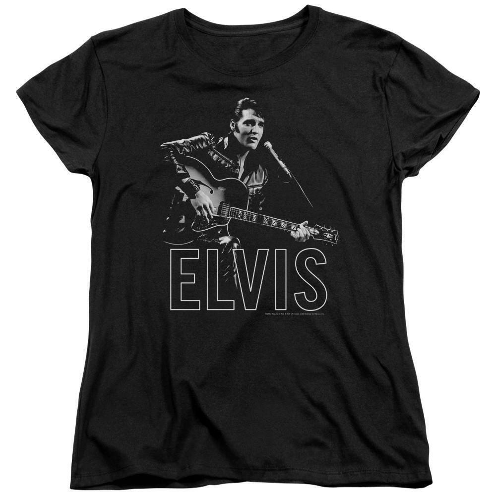 Elvis Presley Guitar In Hand Classic Womens T Shirt Black